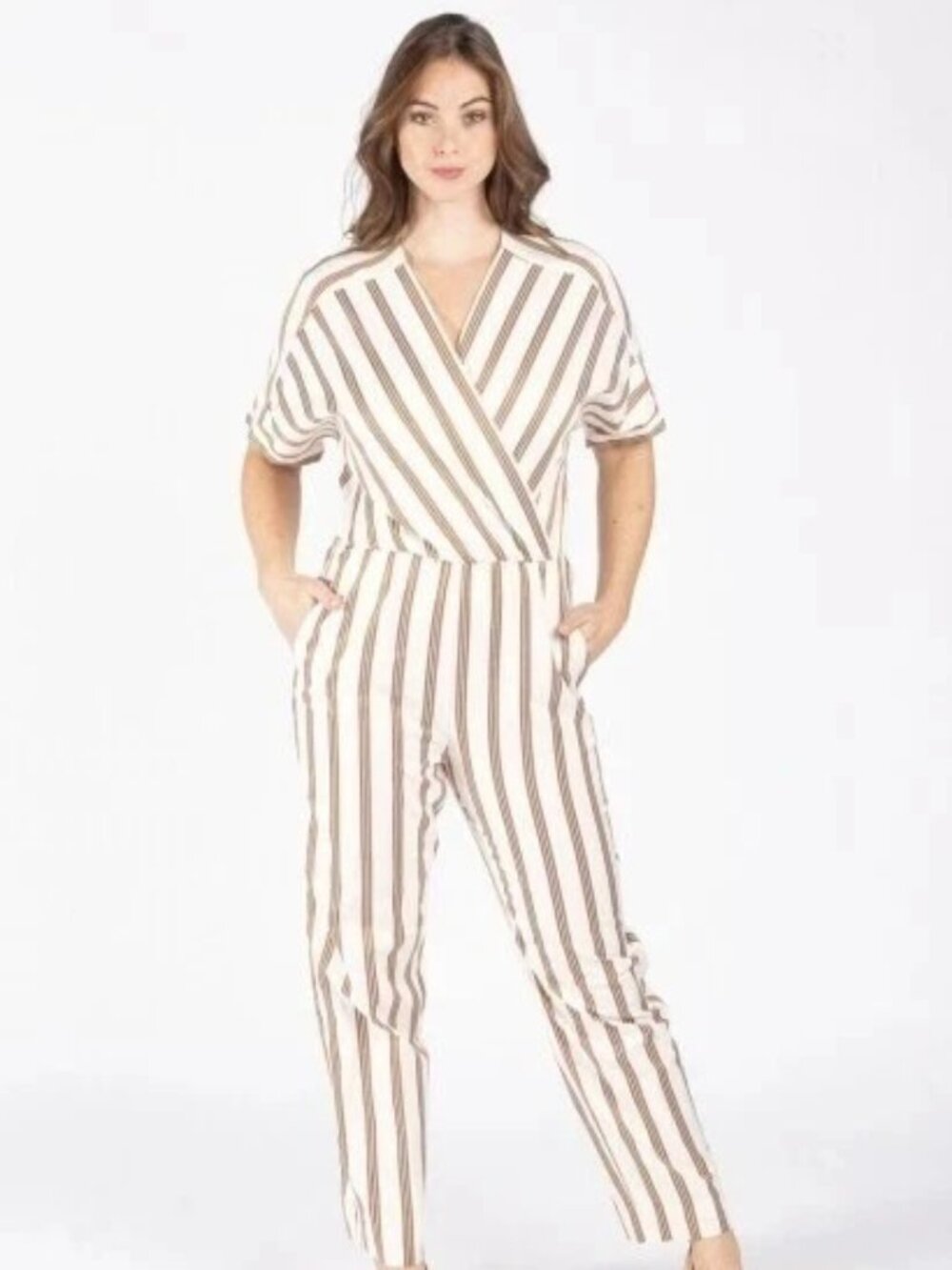 NWT Maje Pieni Striped V-Neck Jumpsuit Size FR 36/US S $361